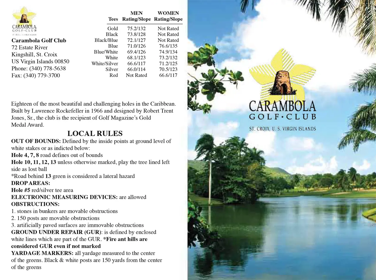 Carambola Golf Club Back Nine Score Card